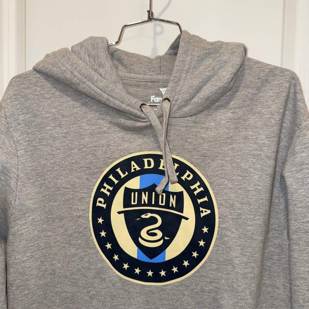 Fanatics Philadelphia Union MLS Hoodie Mens XL Gray Soccer Fleece Sweatshirt